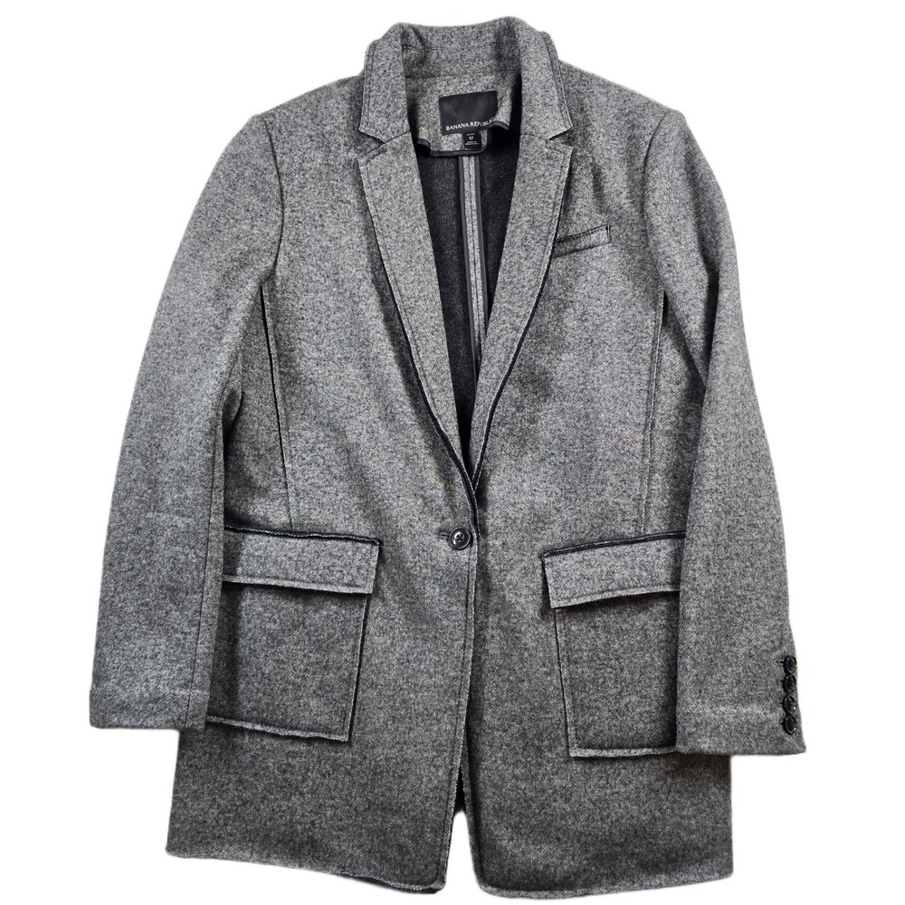 Banana Republic Blazer Womens 12 Petite Grey Wool Blend One Button Pocket Coat